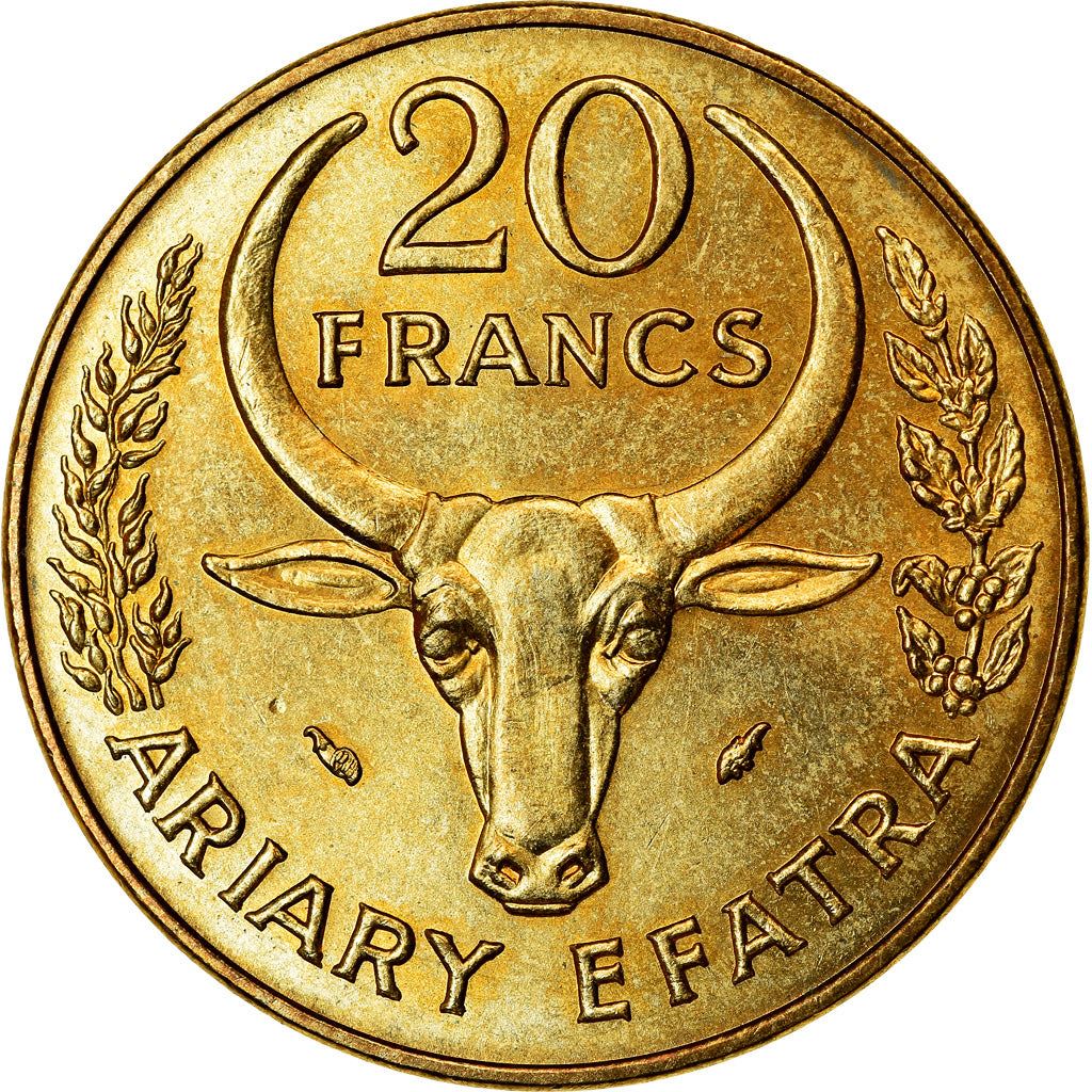 Madagascar | 20 Francs / 4 Ariary Coin | Zebu | Cotton | Km:12 | 1970 - 1989