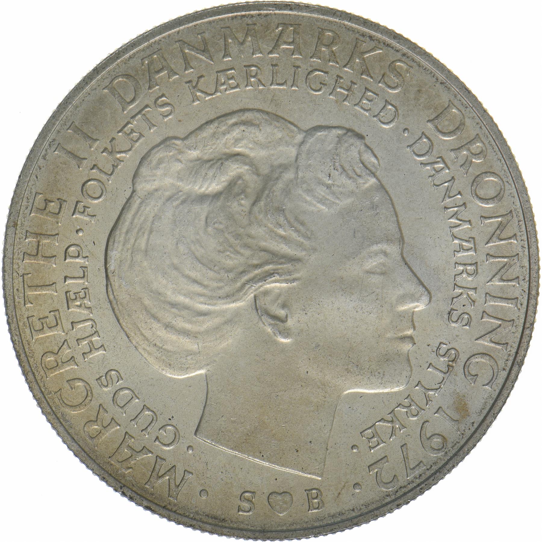 Denmark | 10 Kroner Coin | Silver | Death of Frederik IX and accession of Margrethe II | KM:858 | 1972