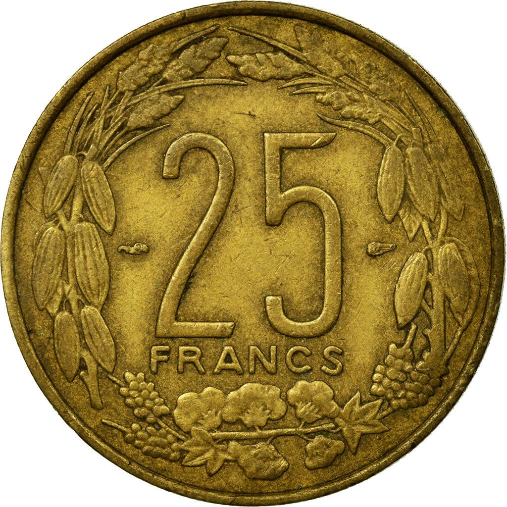 French Equatorial Africa | 25 Francs Coin | Antelope | Crops | Wreath | Km:12 | 1958