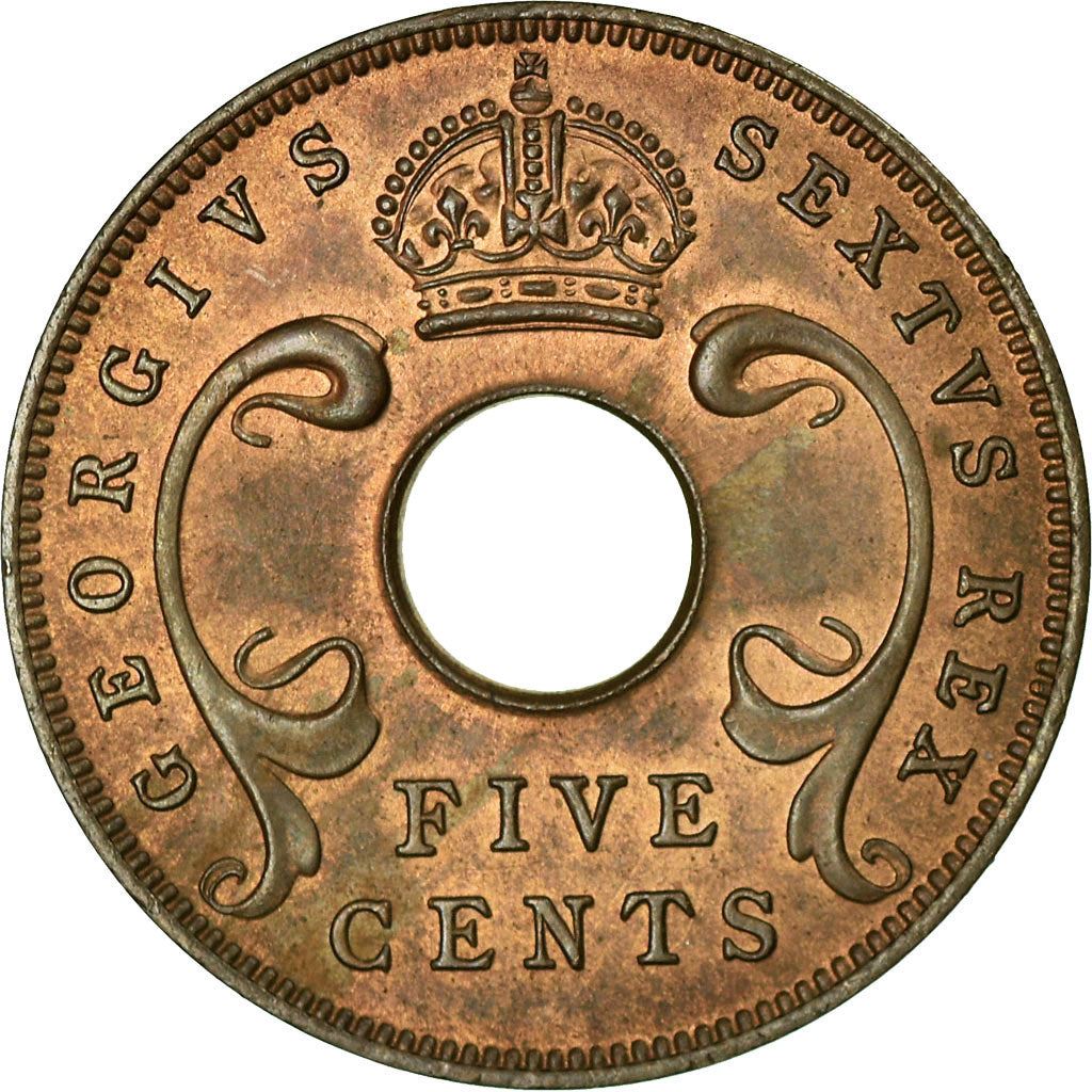 East Africa | 5 Cents Coin | Crown | Tusks | Km:33 | 1949 - 1952