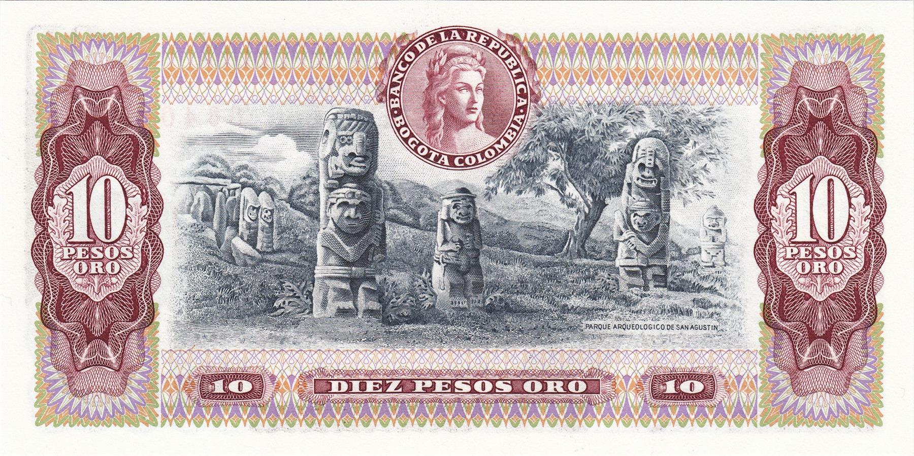 Colombia | 10 Pesos Oro Banknote | 1963 - 1980 | General Antonio Nariño | Condor | San Agustín Archaeological Park
