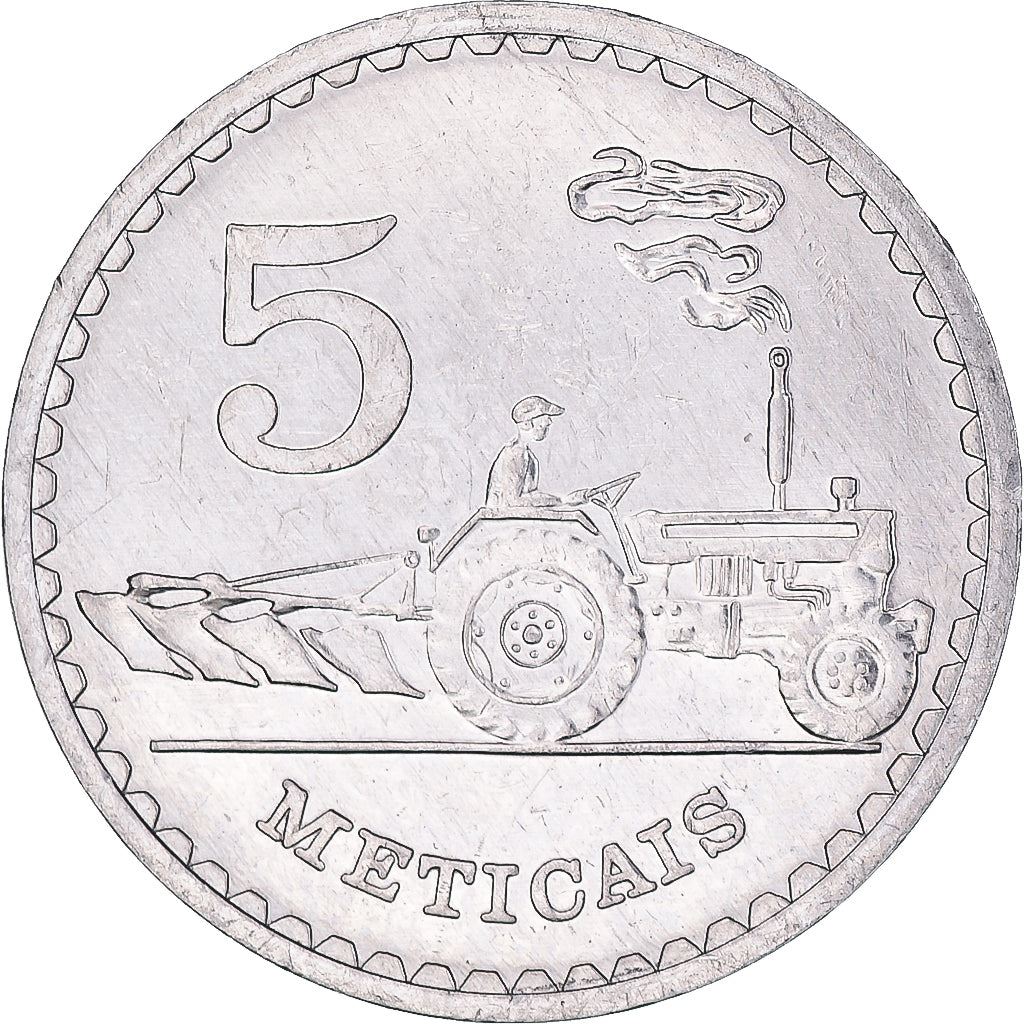 Mozambique | 5 Meticais Coin | Tractor | Tiller | Km:101 | 1980 - 1986