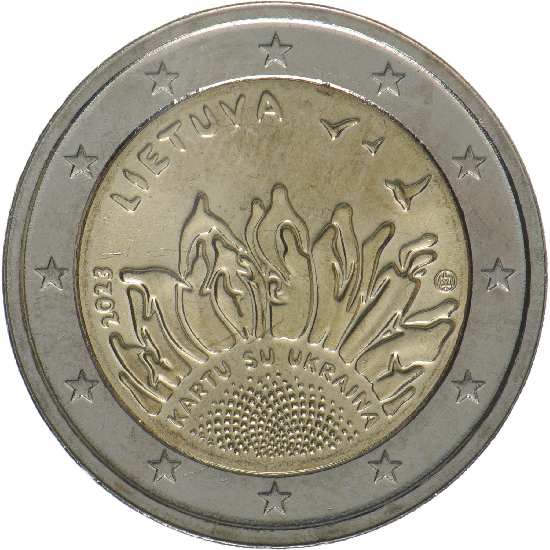 Lithuania | 2 Euros Coin | Together with Ukraine | KM:282 | 2023