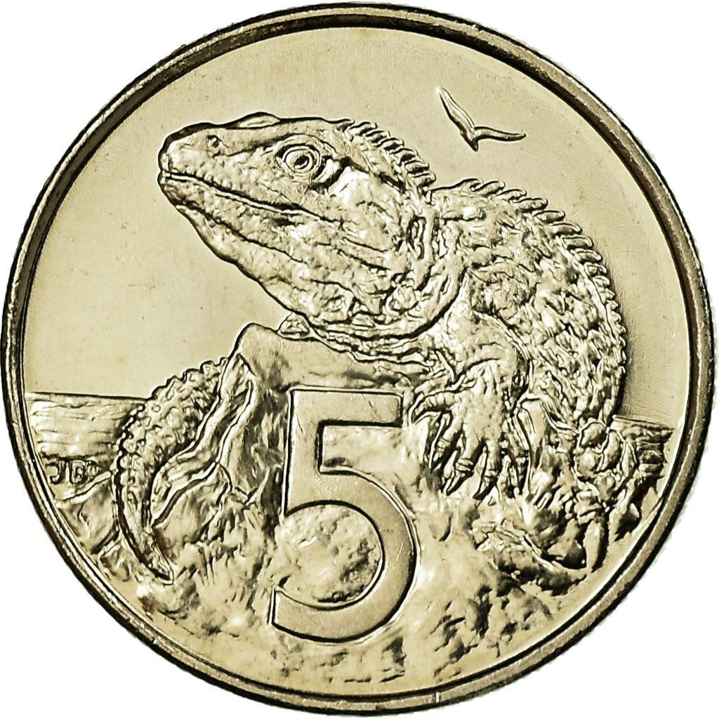 New Zealander 5 Cents Coin | Queen Elizabeth II | Tuatara Lizard | KM116 | 1999 - 2006
