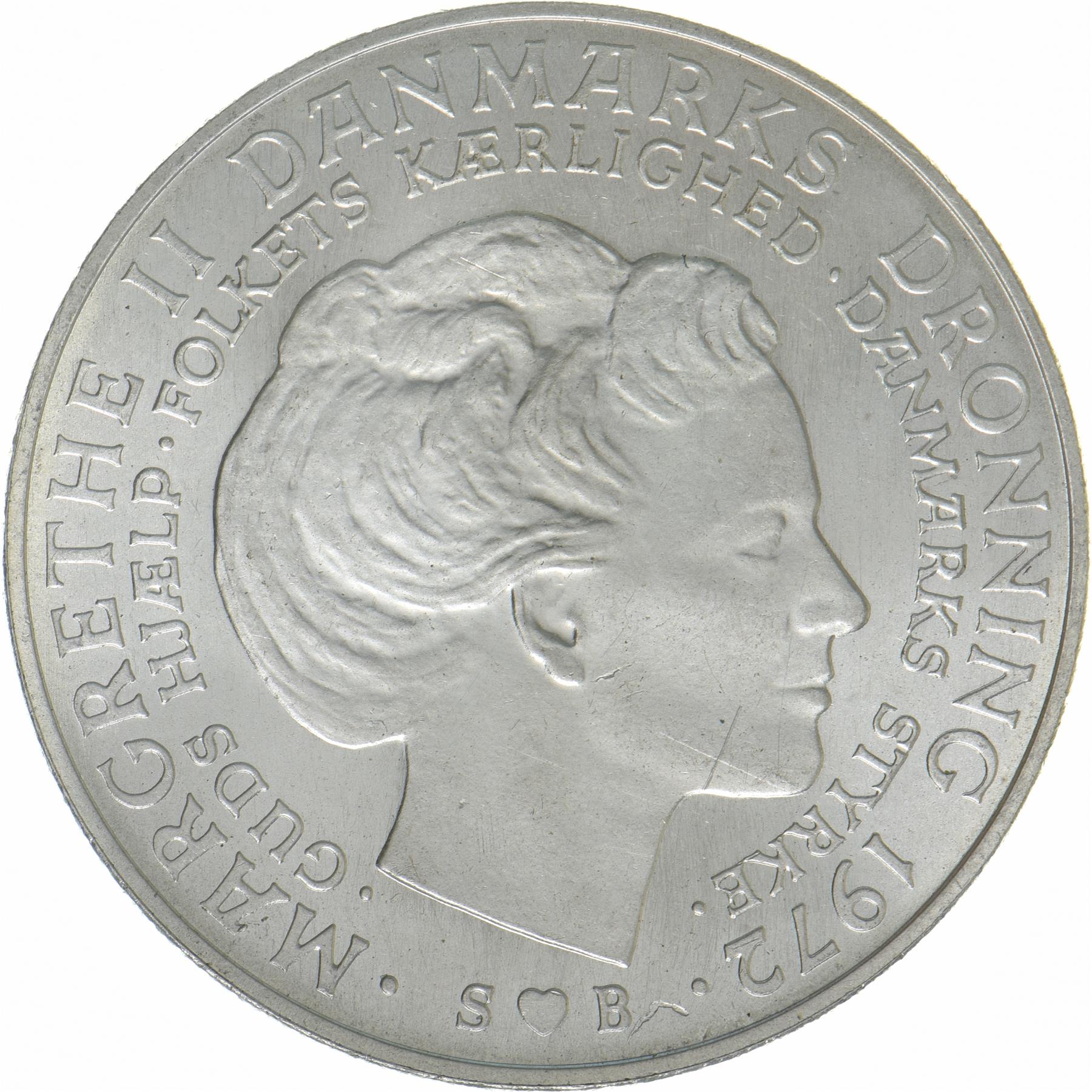 Denmark | 10 Kroner Coin | Silver | Death of Frederik IX and accession of Margrethe II | KM:858 | 1972