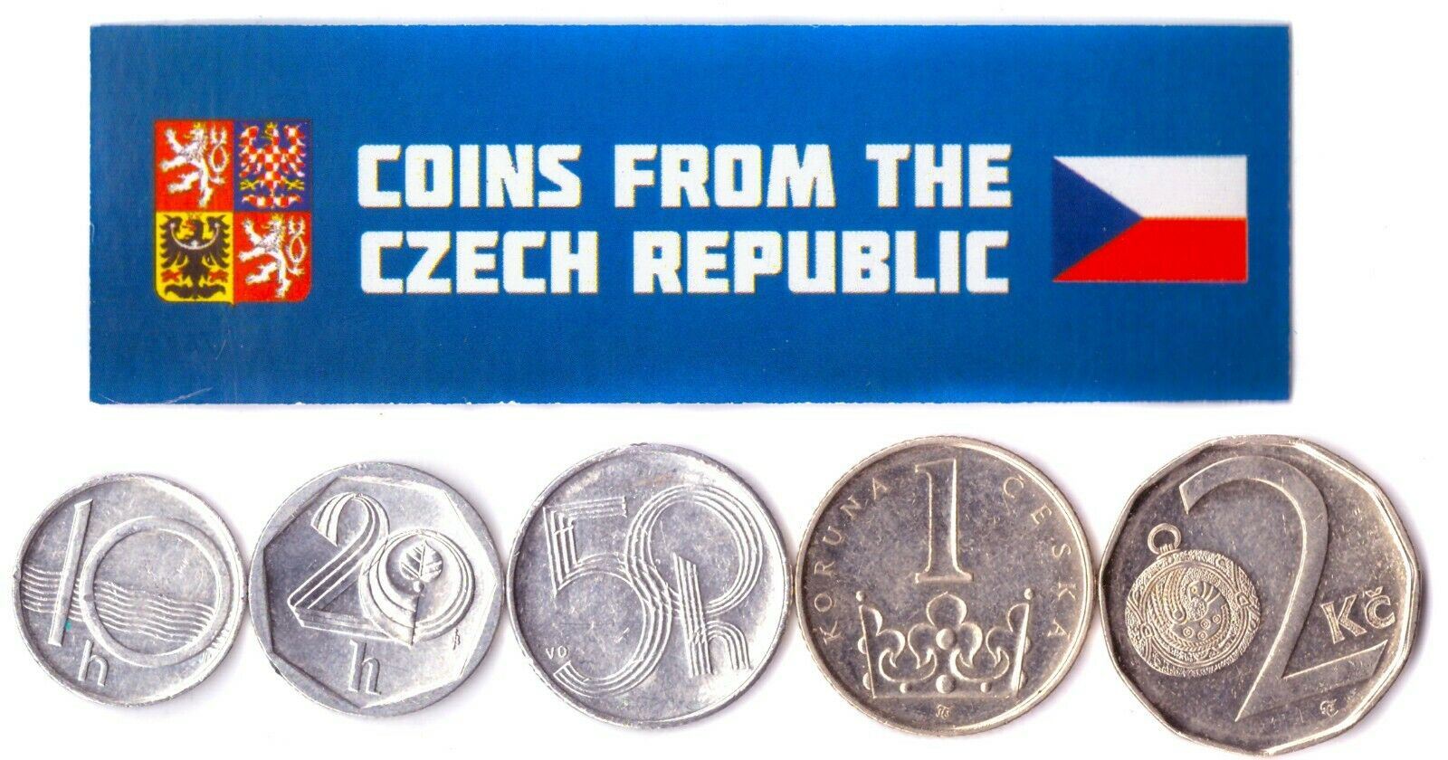5 Mixed Coins From Czech| 10 Hellers - 2 Koruny | 1993 - 2024