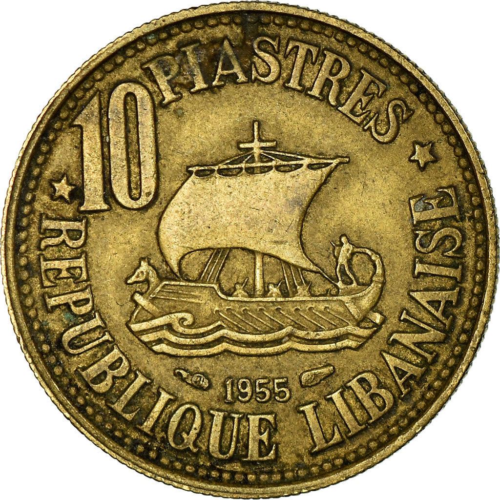 Lebanon | 10 Qirush / Piastres Coin | Sailing boat | Km:23 | 1955
