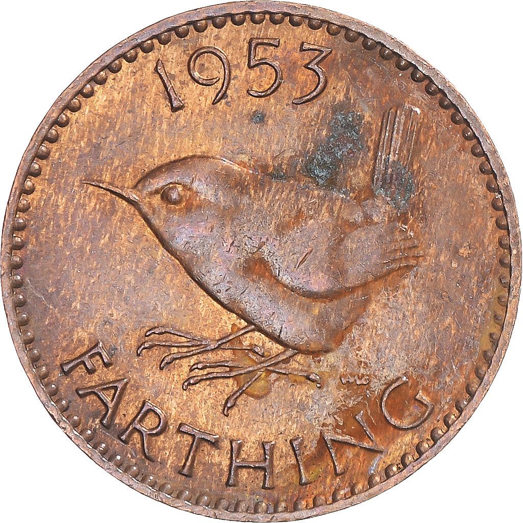 United Kingdom | 1 Farthing Coin | Eurasian wren | Km:881 | 1953