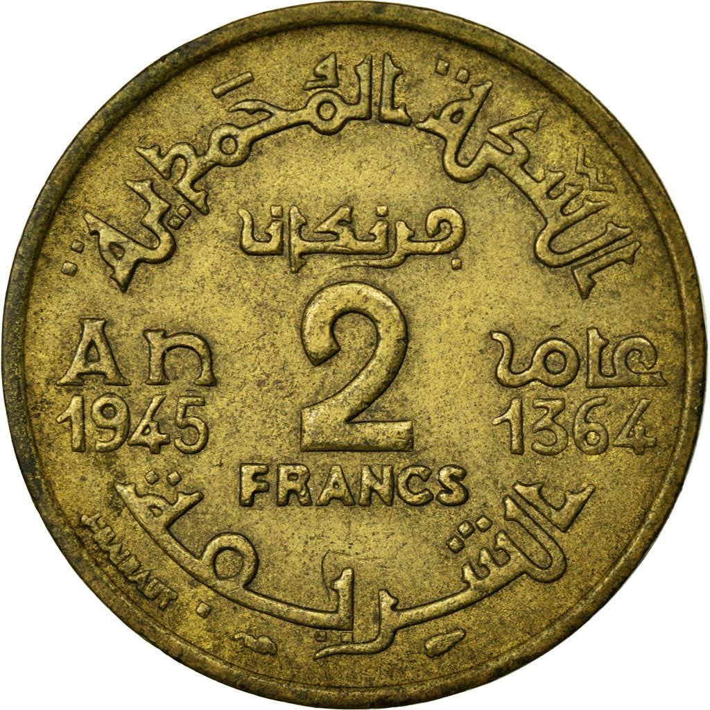 Morocco | 2 Francs Coin | Sharifian Sultanate | Sultan Mohammed V | Pentagram | Y:42 | 1945