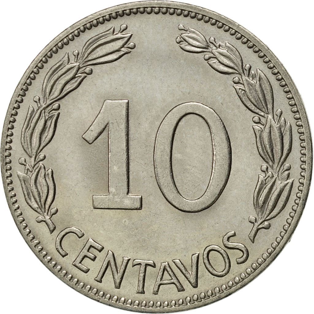 Ecuador | 10 Centavos | Nickel clad steel | Coat of Arms | KM:76c | 1964-1972