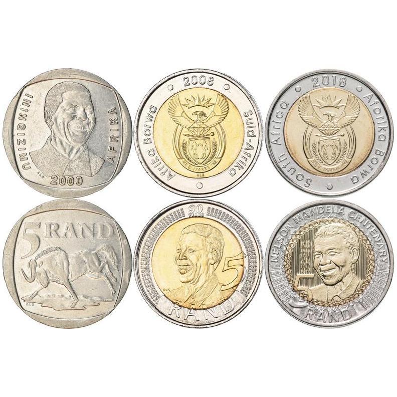 South Africa Mandela 3 Commemorative Coins Set 5 Rands 2000 - 2018