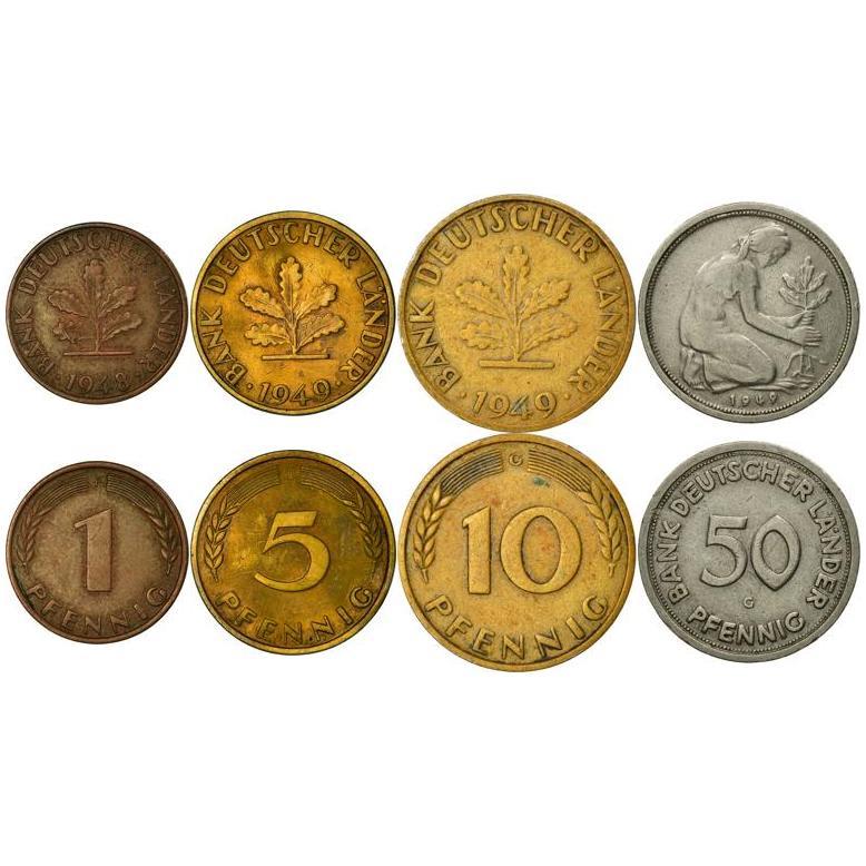Federal Republic of Germany | 4 Coin Set | 1 5 10 50 Pfennig | 1948 - 1950