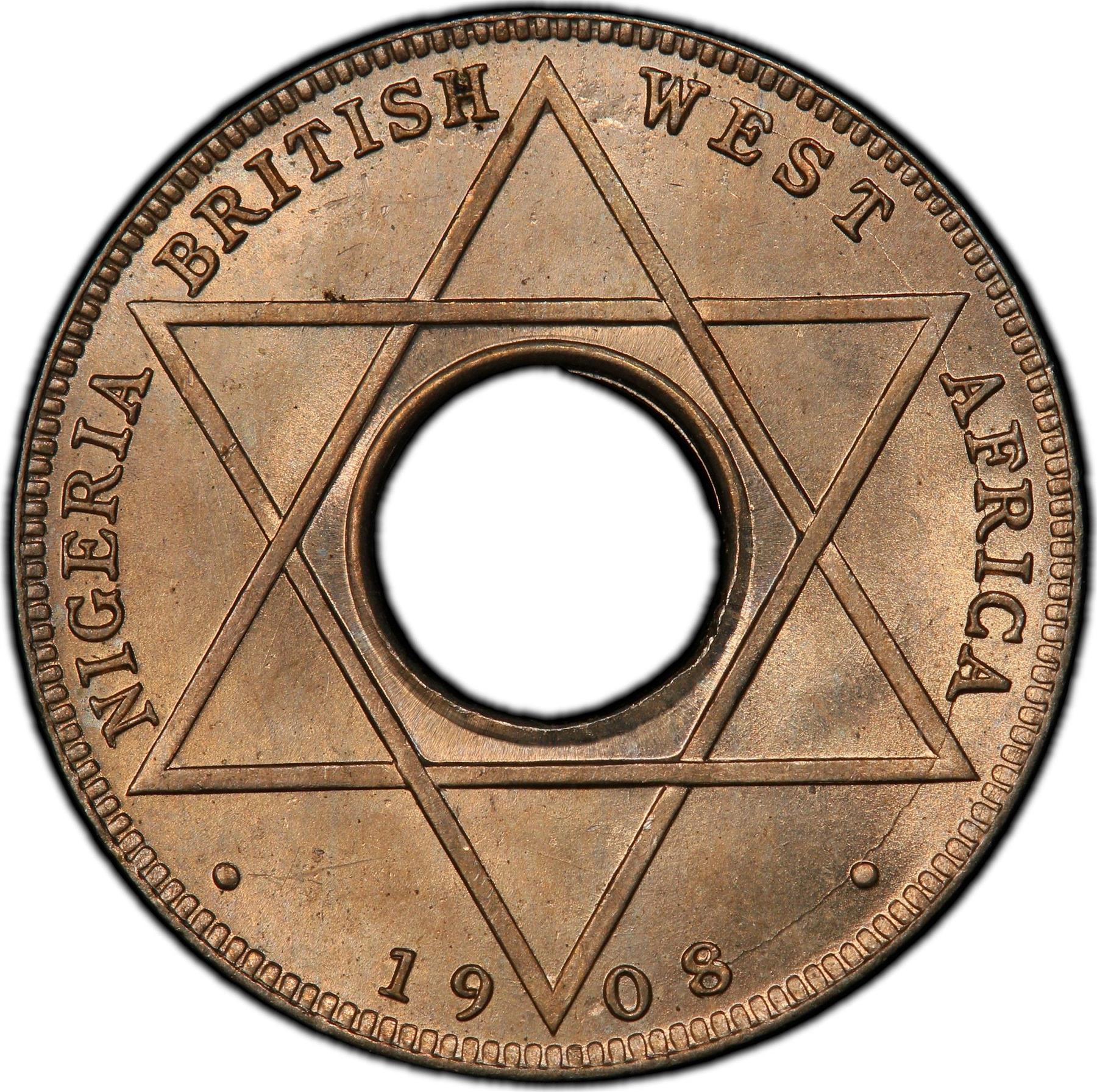 British West Africa | 1/10 Penny Coin | Crown | Hexagram | KM:3 | 1908 - 1910