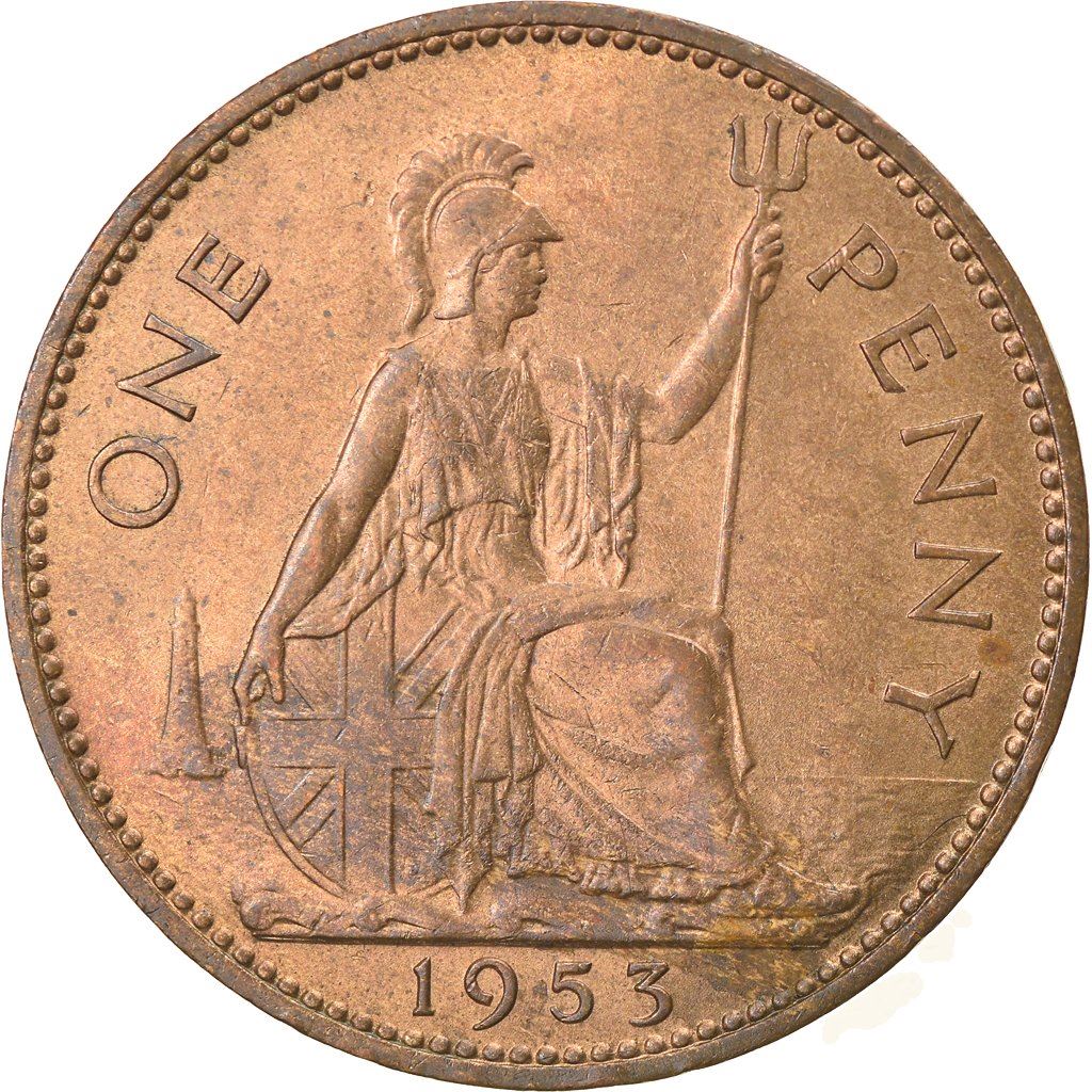 United Kingdom | 1 Penny Coin | Britannia | KM:883 | 1953