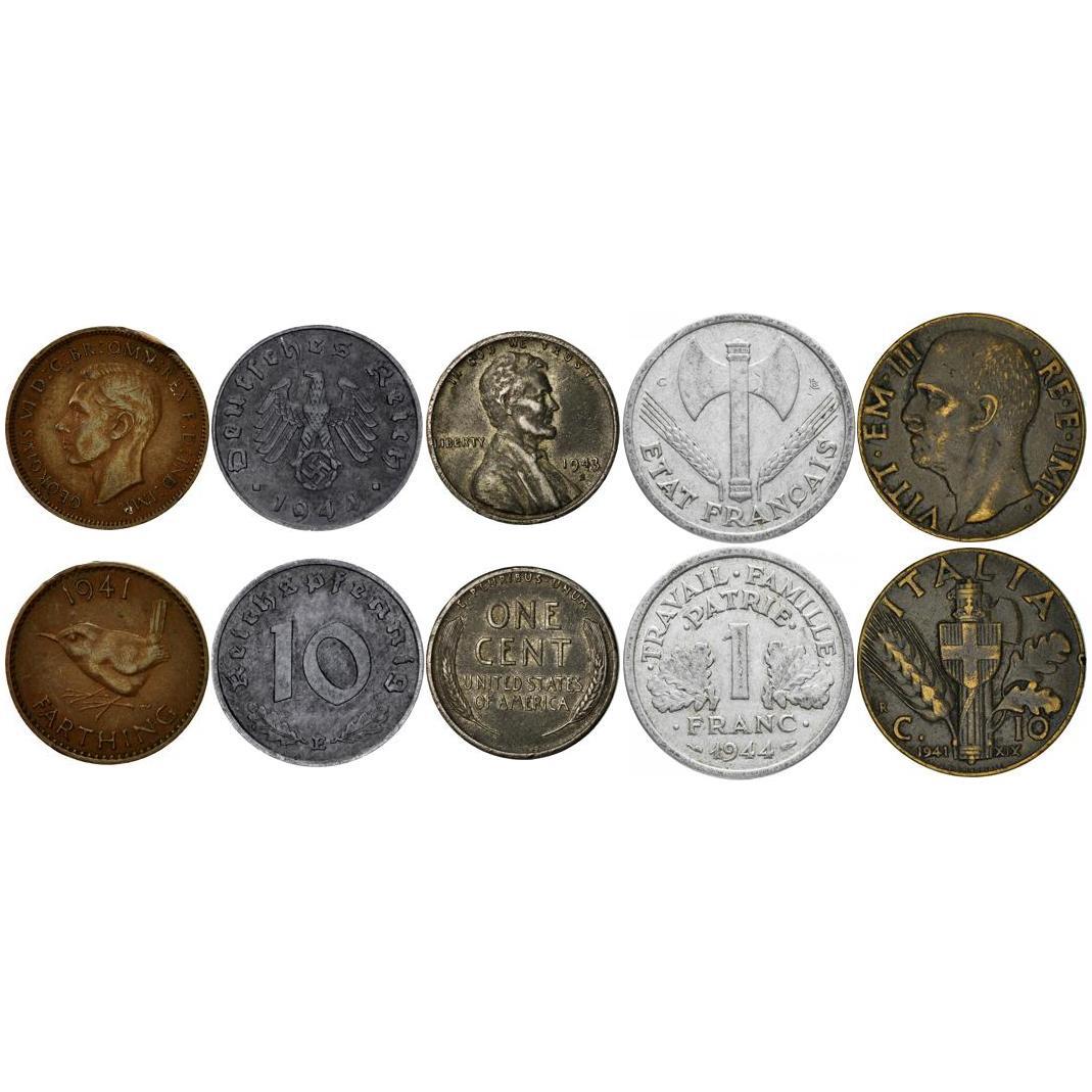 Mixed Coins From WW2 Participants | WWII Countries | Wartime Coins | Allied Powers | Axis Powers | Coins From World War 2 | Second World War | 1939-1945