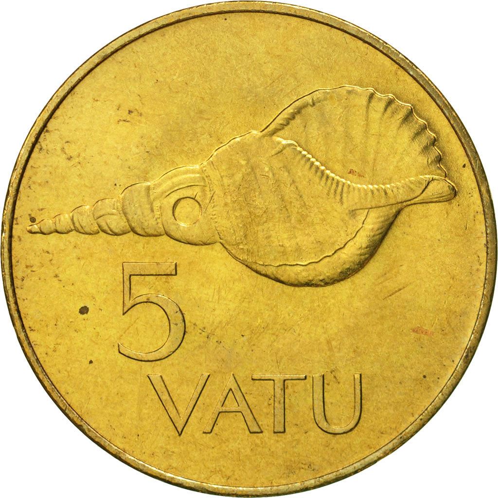 Vanuatu | 5 Vatu Coin | Melanesian Warrior | Triton Conch Shell | Km:5 | 1983 - 2009