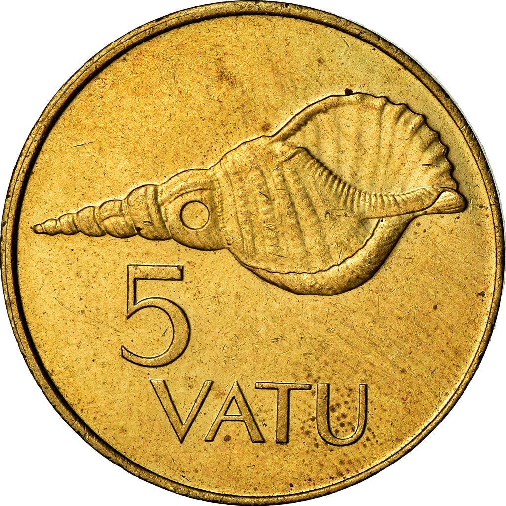 Vanuatu | 5 Vatu Coin | Melanesian Warrior | Triton Conch Shell | Km:5 | 1983 - 2009