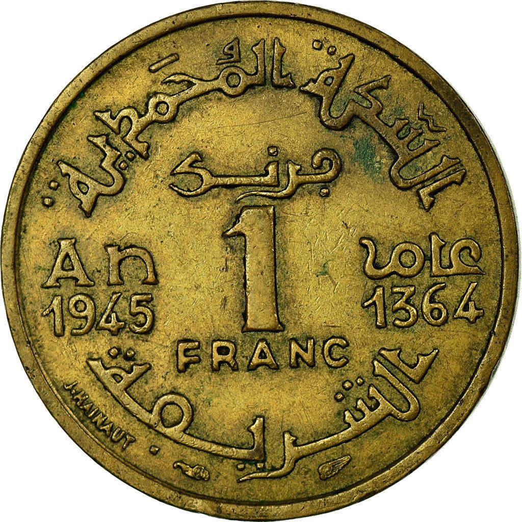 Morocco | 1 Franc Coin | Sharifian Sultanate | Sultan Mohammed V | Pentagram | Y:41 | 1945