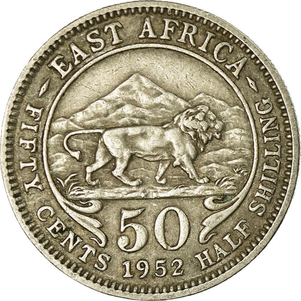 East Africa | 50 Cents Coin | George VI | Lion | Mountains | Km:30 | 1948 - 1952
