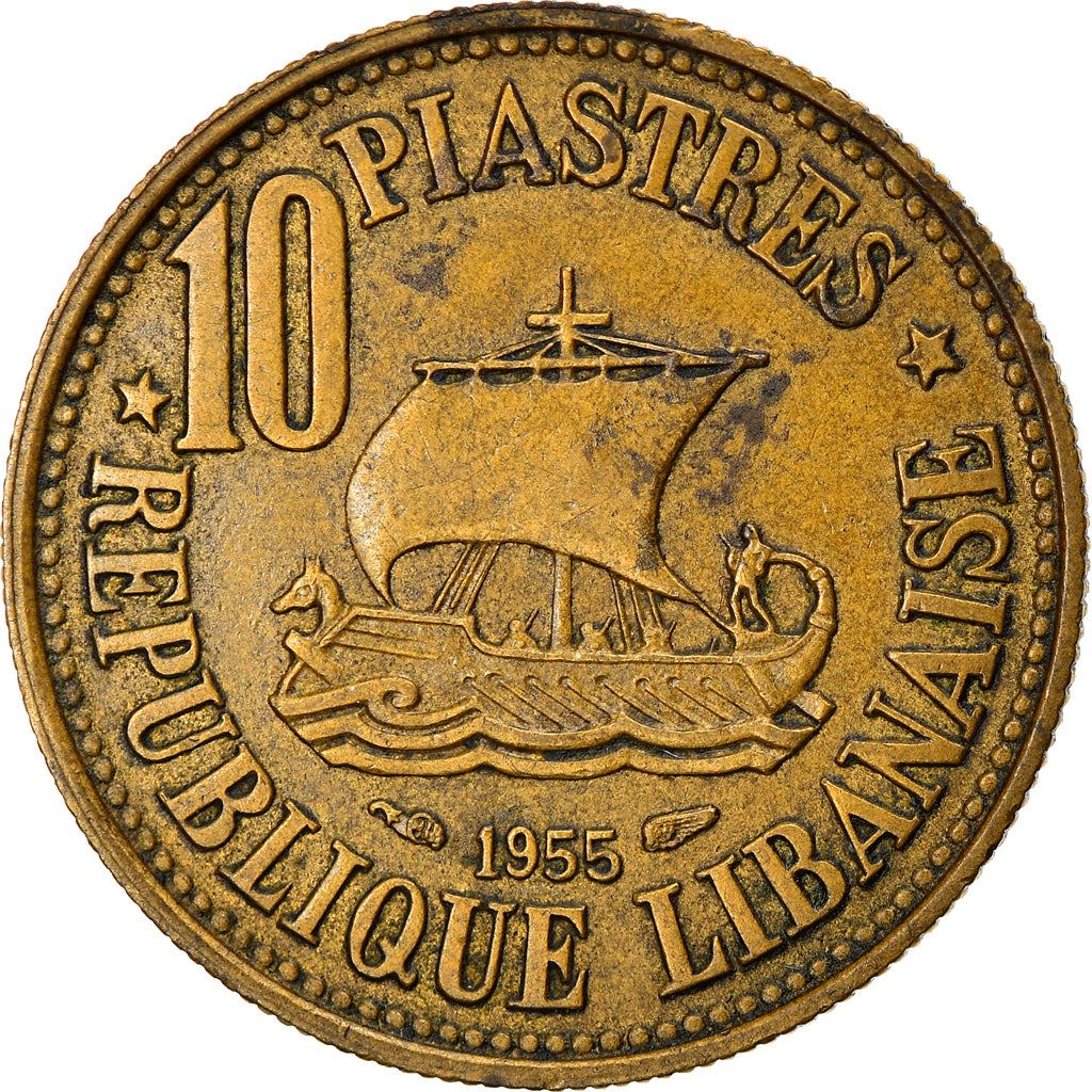 Lebanon | 10 Qirush / Piastres Coin | Sailing boat | Km:23 | 1955