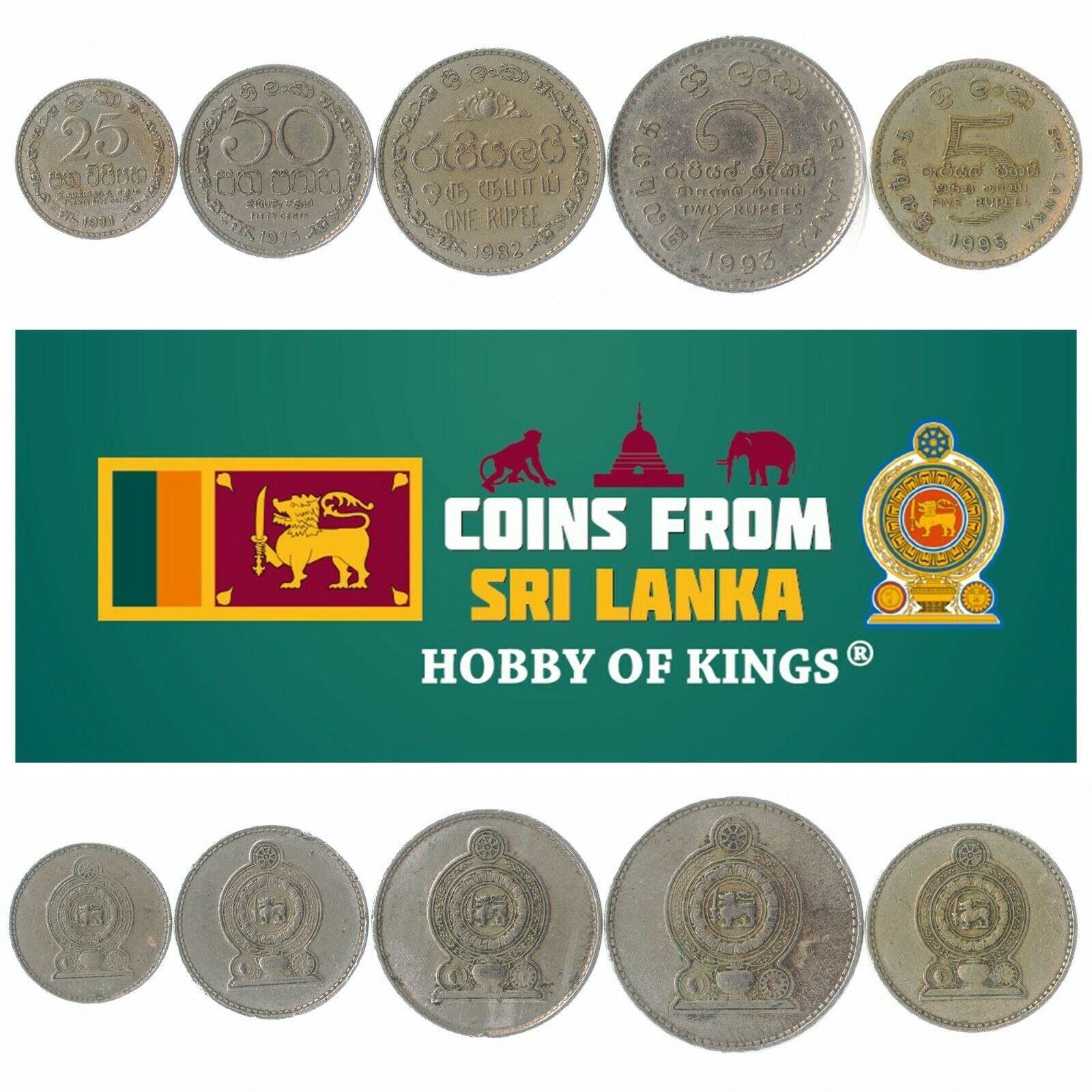 5 Mixed Coins From Sri Lanka | Cents Rupees | Gold Lion | 1972 - 2017
