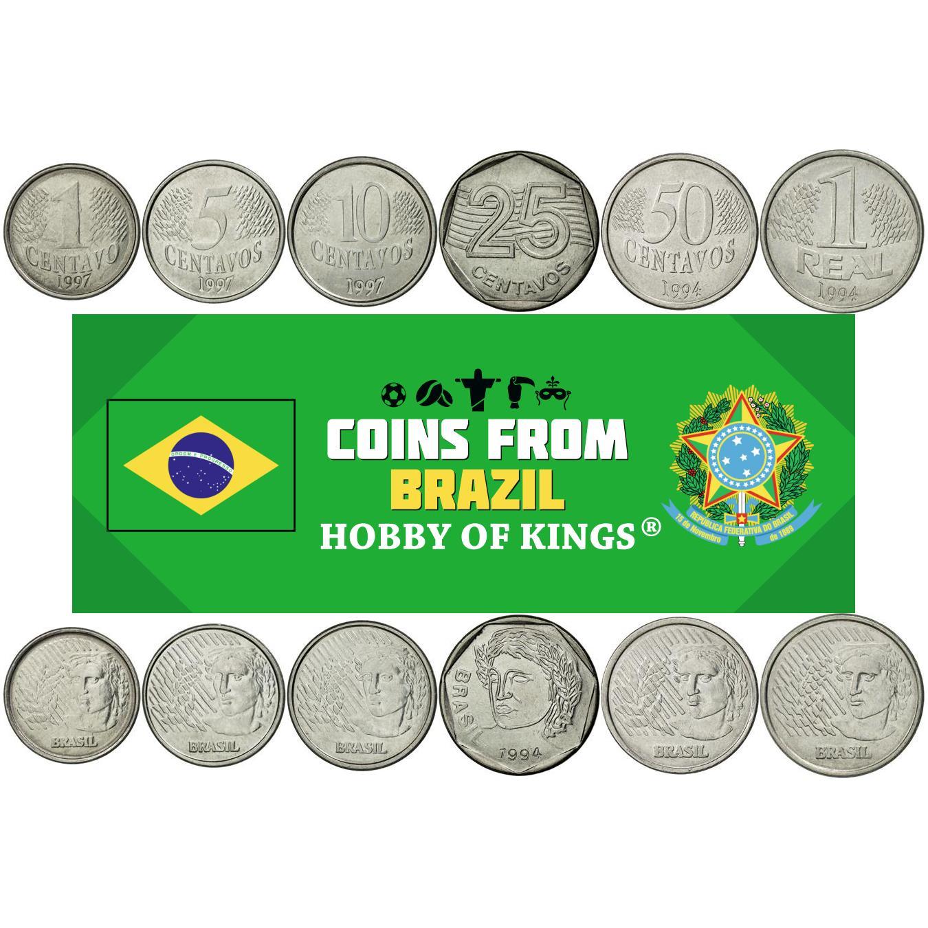 Brazil | 6 Coin Set | 1 Centavo 5 10 25 50 Centavos 1 Real | 1994 - 1997