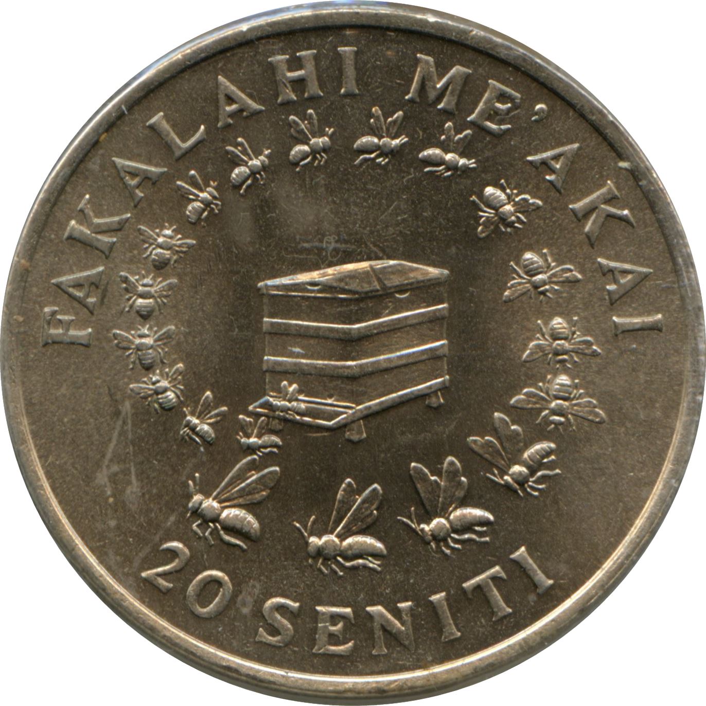 Tonga | 20 Seniti Coin | King Tupou IV | Honey Bee | Beehive | FAO | Km:46 | 1975 - 1979