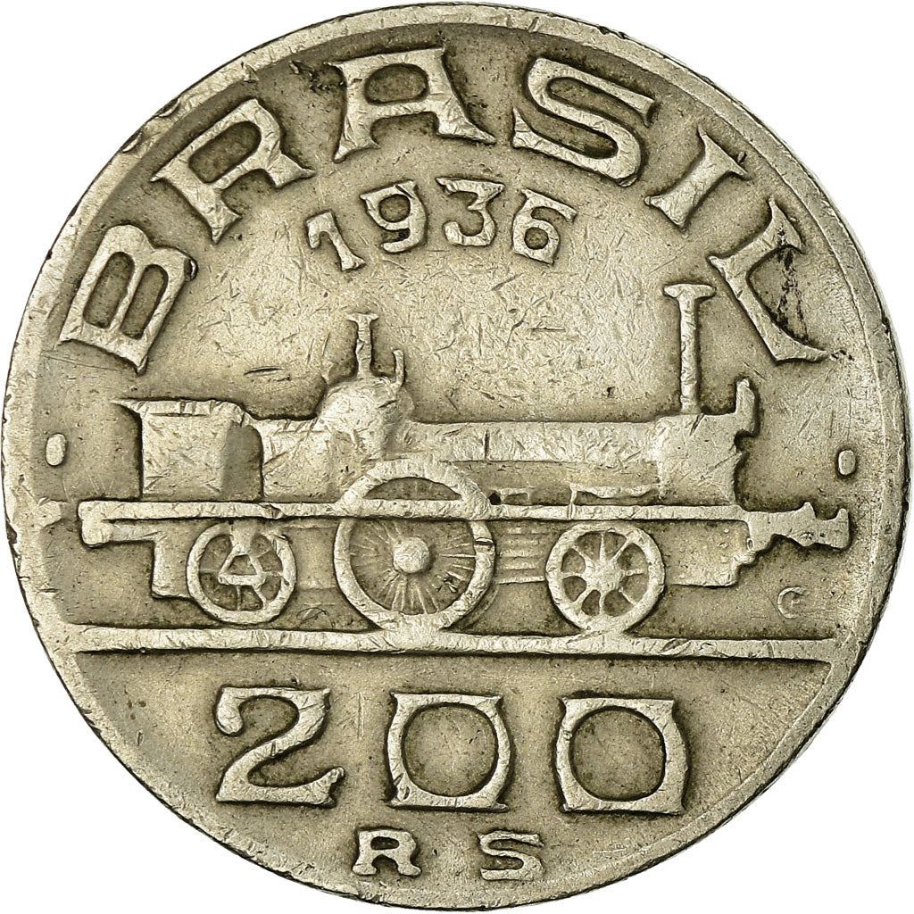 Brazil | 200 Reis Coin | Steam engine | Km:537 | 1936 - 1938