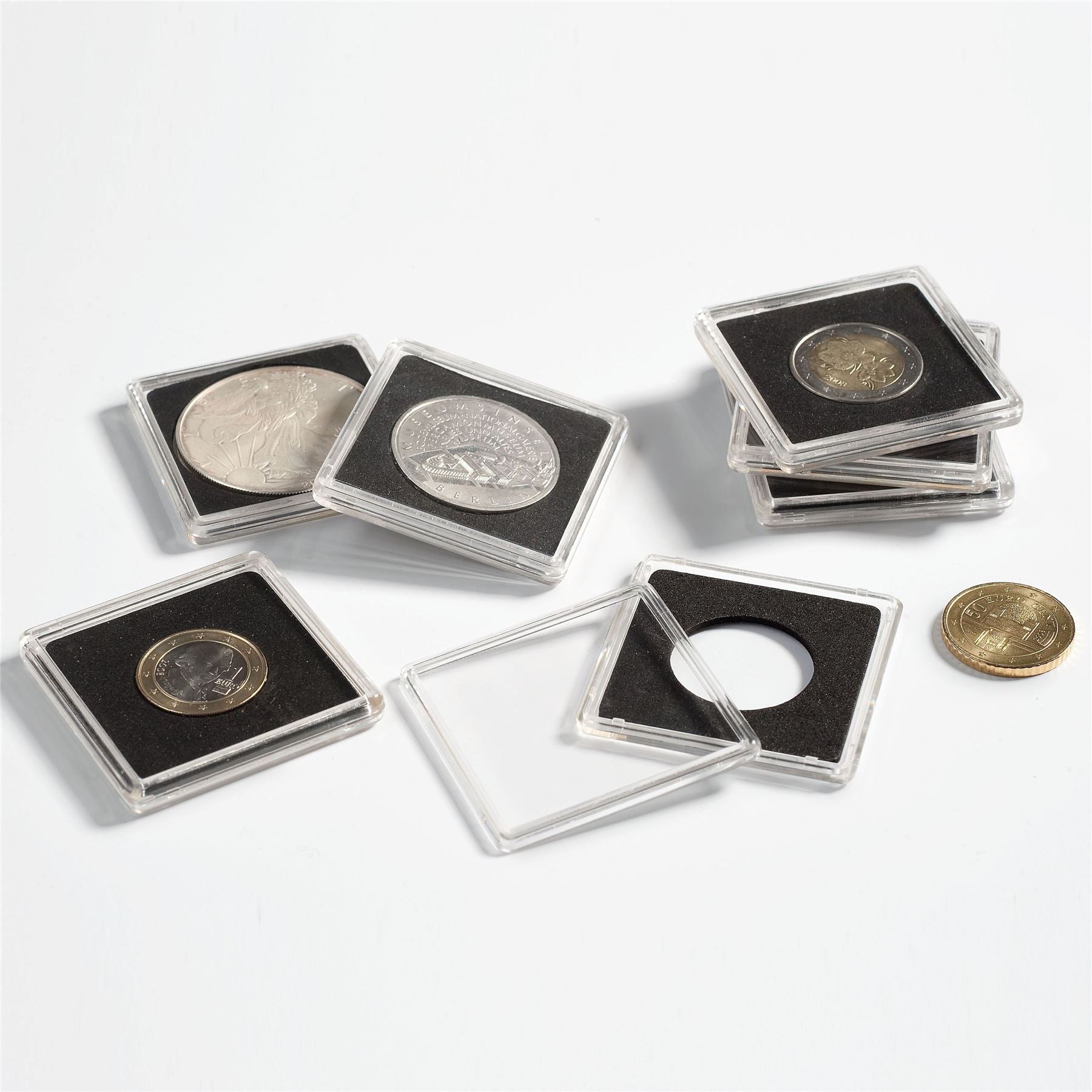 QUADRUM Square Capsules | 50x50x6.25mm Coin Capsules | For 10-41mm Diameter and up to 3.3mm Coin Thickness | Packs of 10