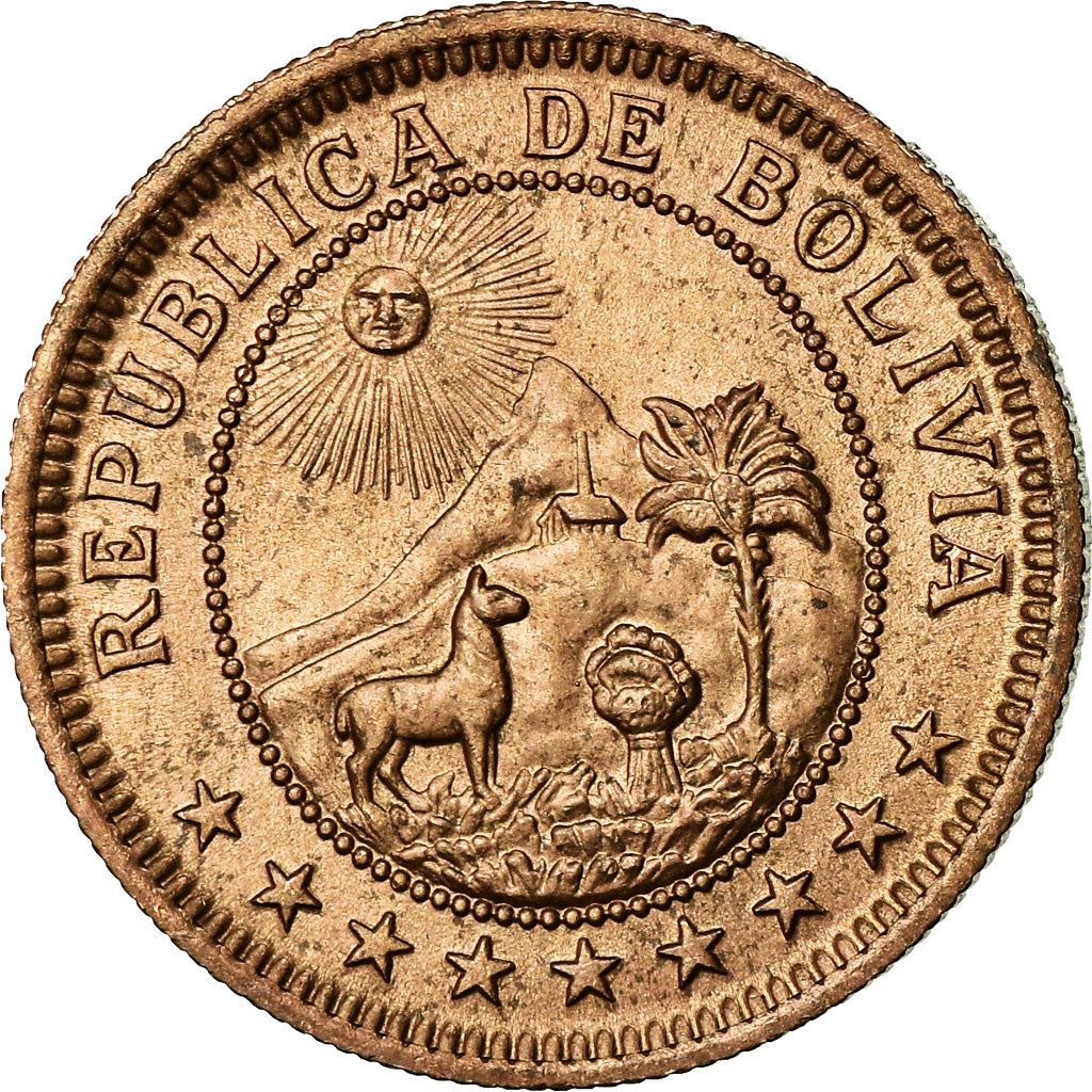 Bolivia | 1 boliviano-mønt | Bronze | Våbenskjold | KM:184 | 1951