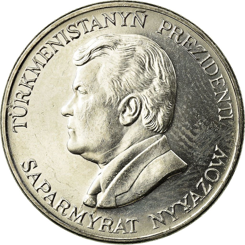 Moeda de 50 Tenne do Turcomenistão | Saparmurat Niyazov | Cornucópia | KM5 | 1993