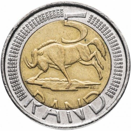 South Africa | 5 Rand Coin | Animals | Wildebeest | Gnu | Km:555 | 2012 - 2022