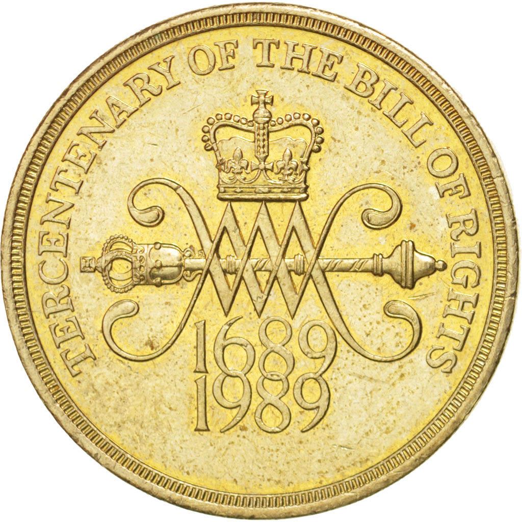 Moneta da 2 Sterline del Regno Unito | Gran Bretagna | Ritratto n. 3 della Regina Elisabetta II | Dichiarazione dei Diritti | 1989