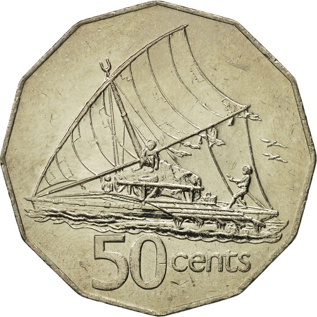 Fiji | 50 Cents Mynt | Elizabeth II | Polynesisk Båt | KM36 | 1975 - 1984