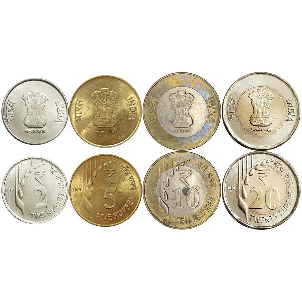 India | 4 Coin Set | 2 5 10 20 Rupees | 2019 - 2022