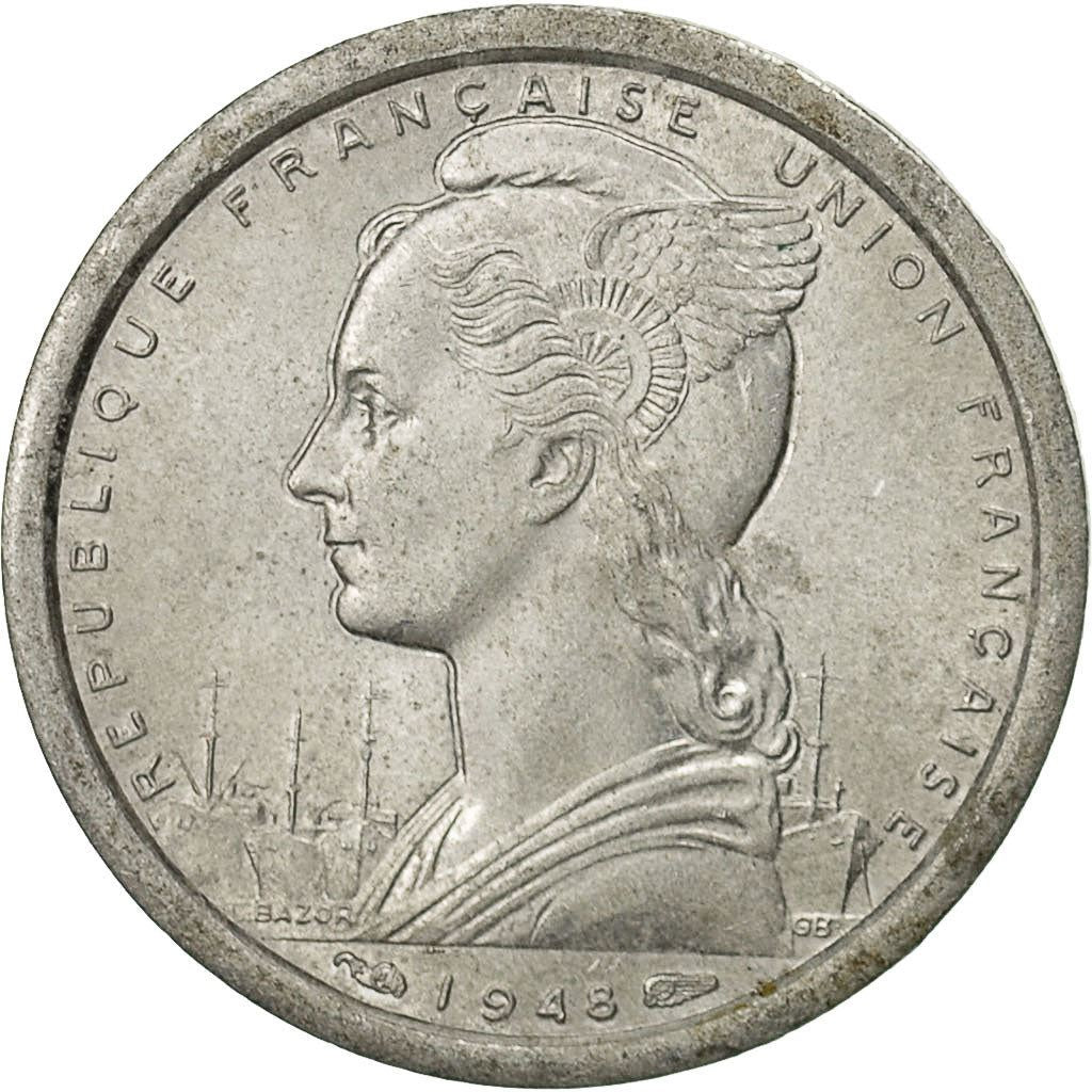 French Cameroon | 1 Franc Coin | Liberty | Phrygian cap | Gazelle | Ships | Km:8 | 1948