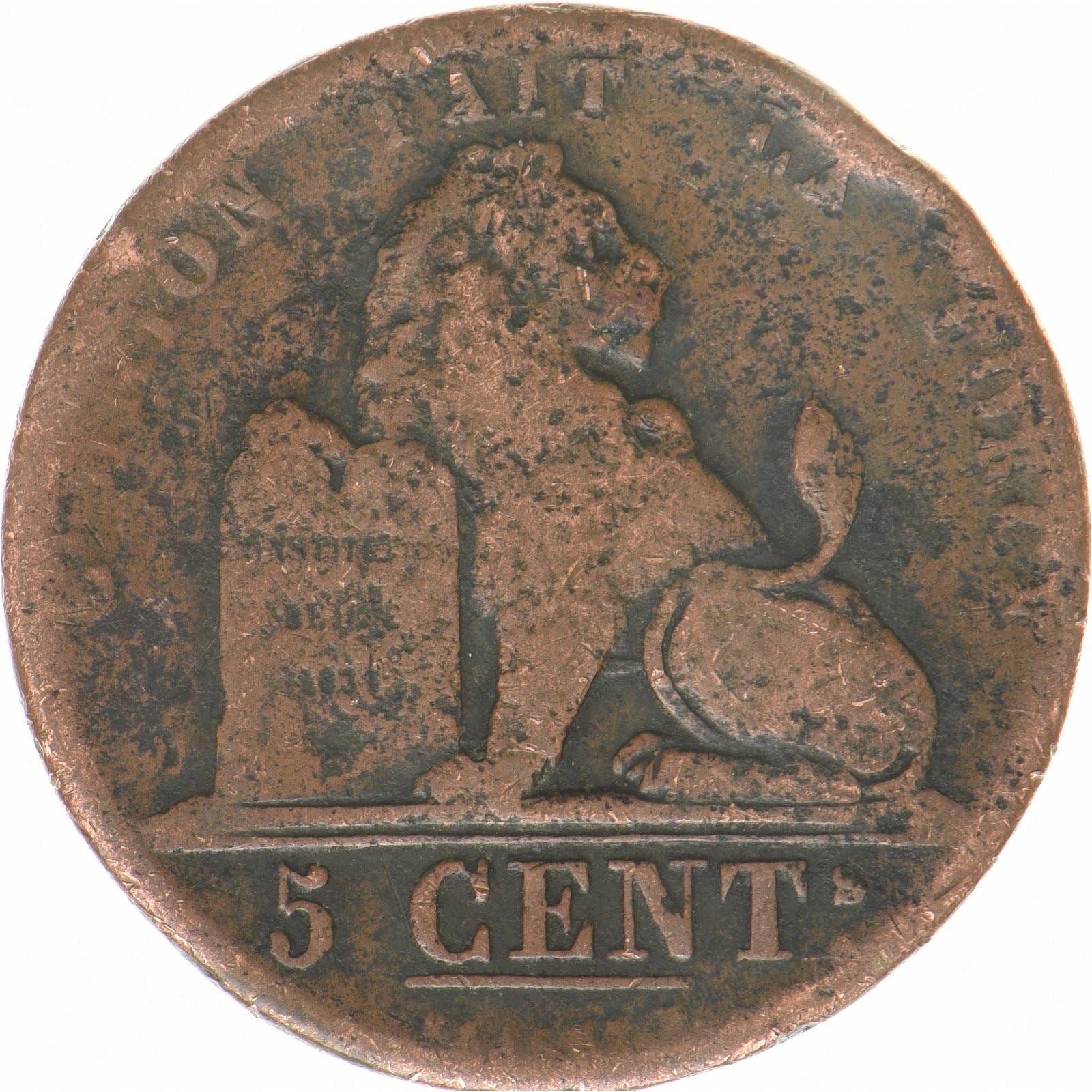 Belgium | 5 Centimes Coin | Cat or feline | Léopold I | Copper | KM:5.1 | 1833-1860