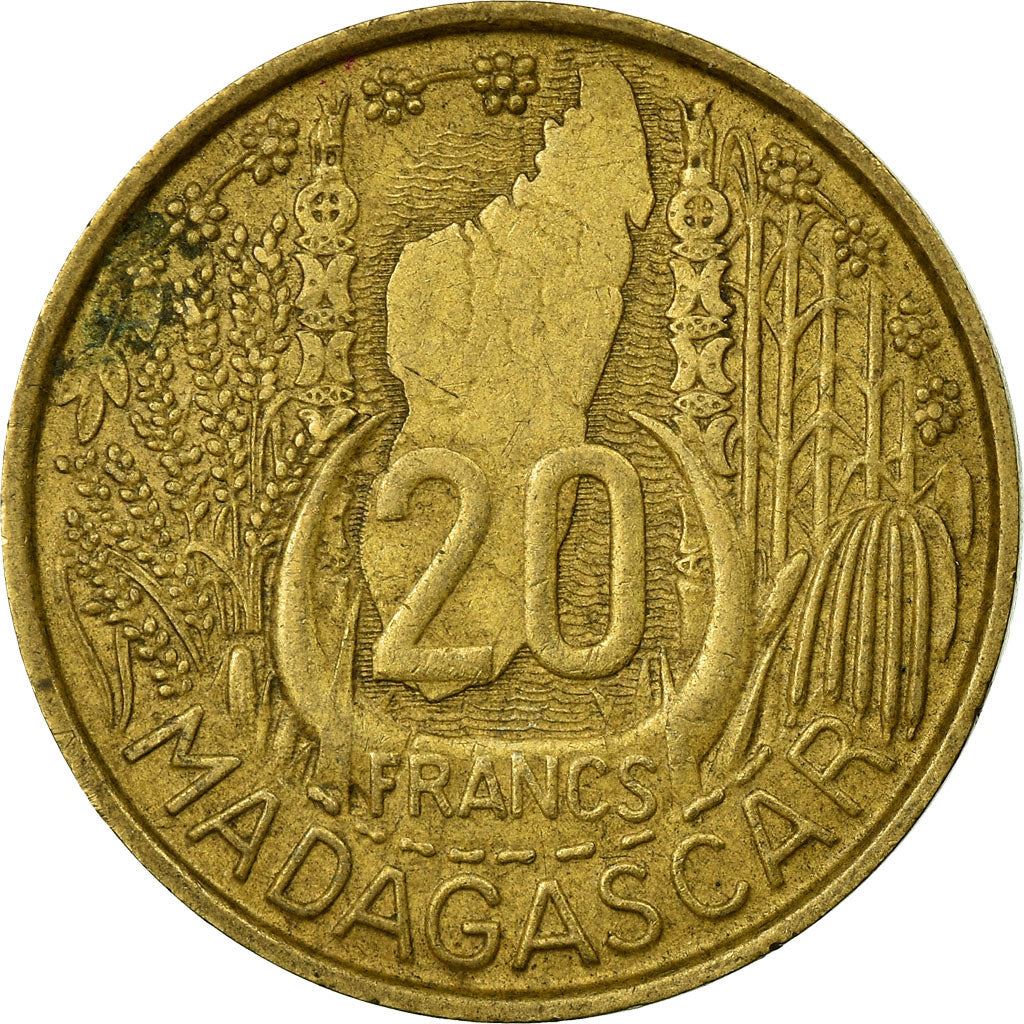Madagascar | 20 Francs Coin | Marianne | Cargo Ships | Map | Horns | Km:7 | 1953