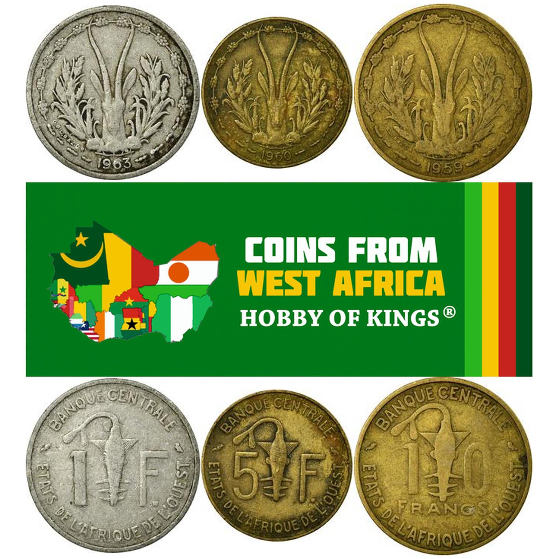 Western African States | 3 Coin Set | 1 5 10 Francs CFA | 1959 - 1975