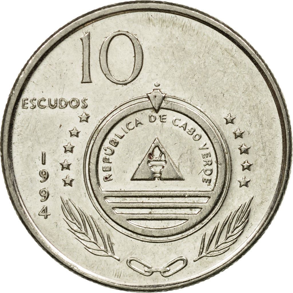 Cape Verde 10 Escudos Coin | Brown Headed Kingfisher | KM29 | 1994