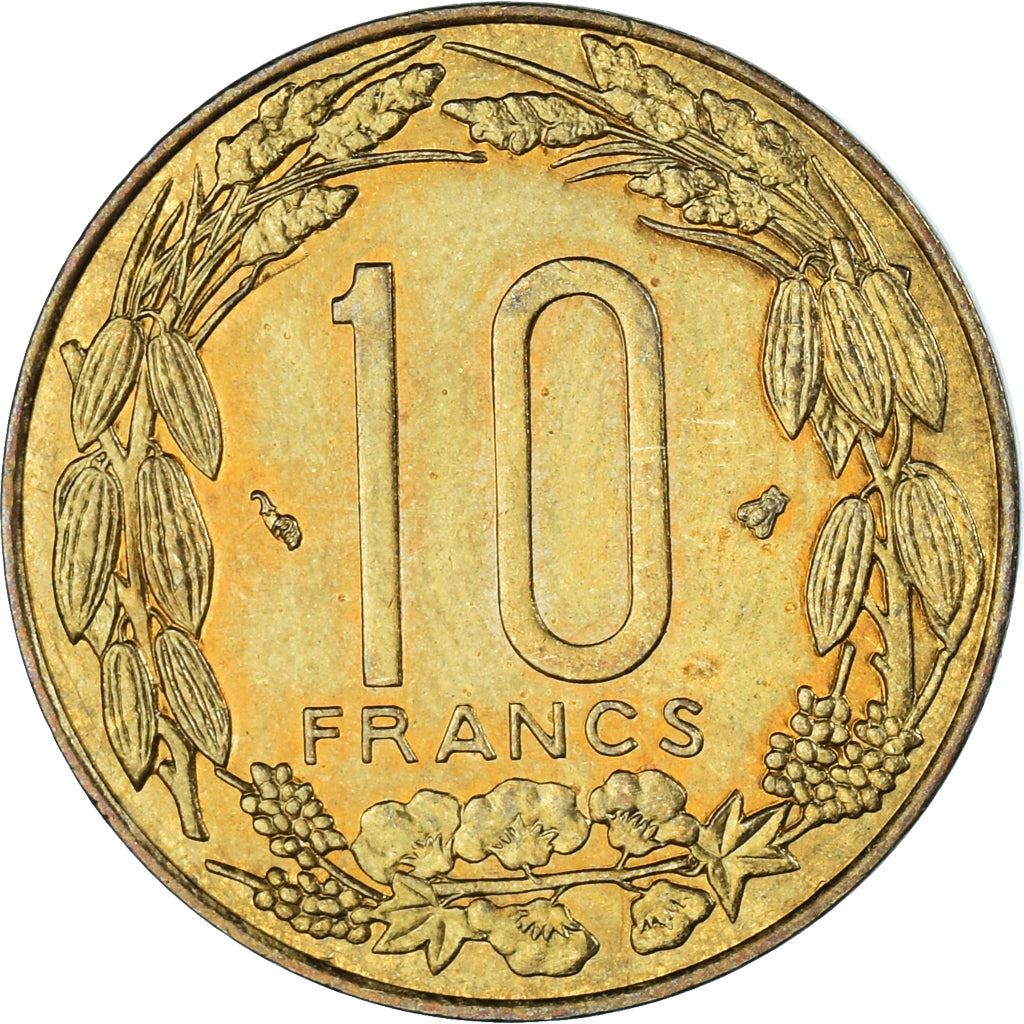Central African States | 10 Francs Cfa Coin | Antelope | Crops | Km:9 | 1974 - 2003