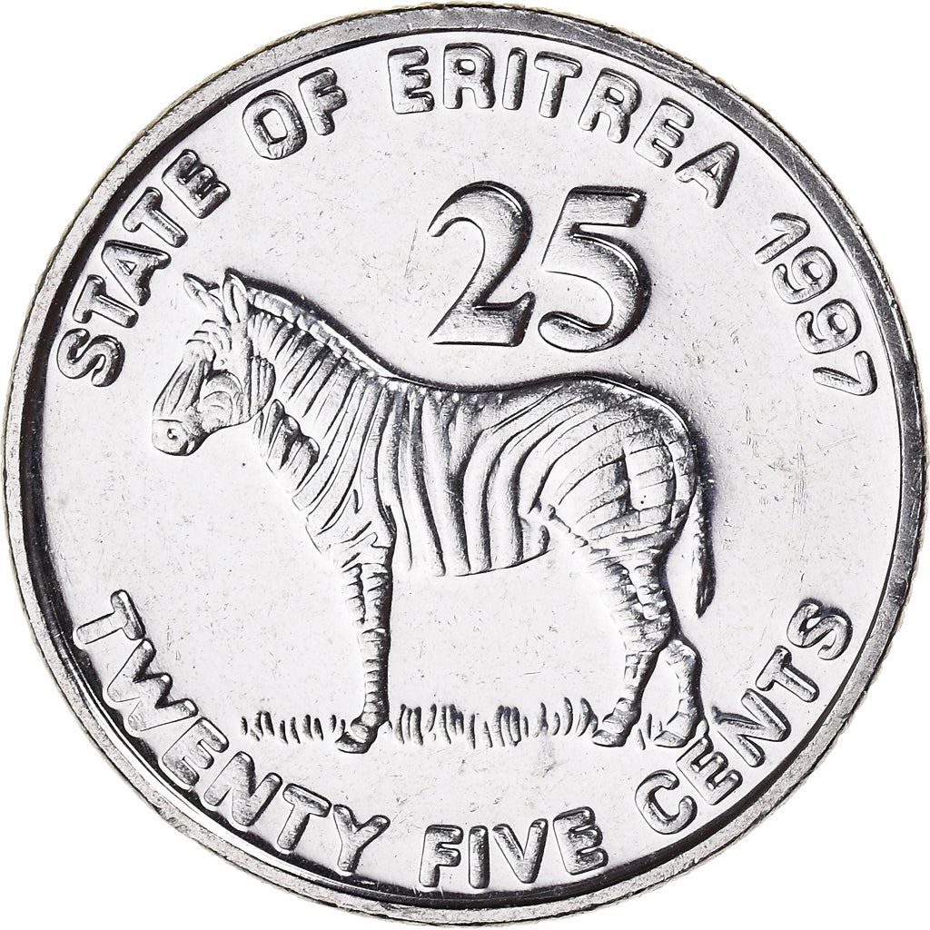 Eritrea | 25 Cent Mynt | Zebra | Soldater | Flagga | Km:46 | 1997