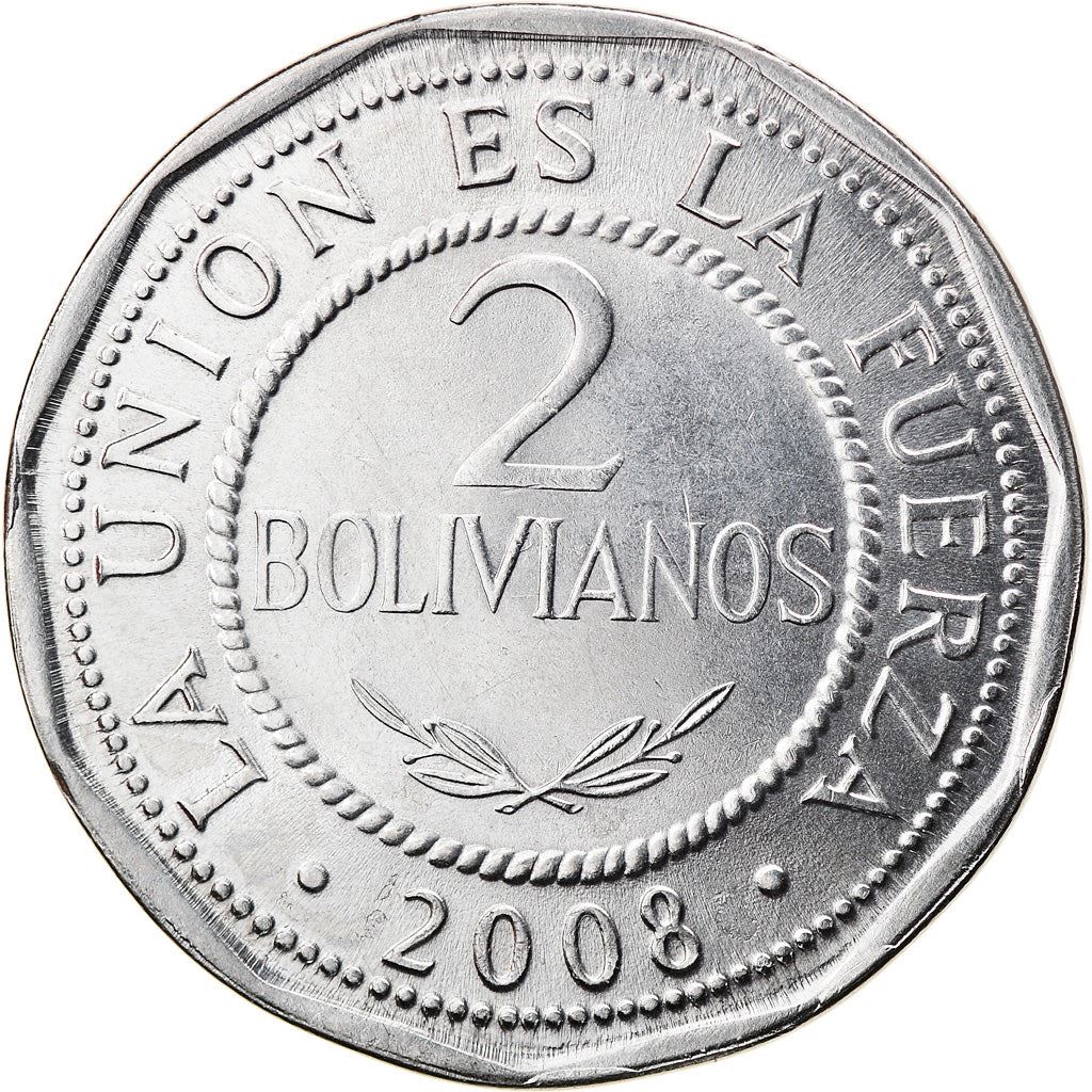 Bolivia | 2 Bolivianos Coin | Stainless steel | KM:206.2 | 1995-2008