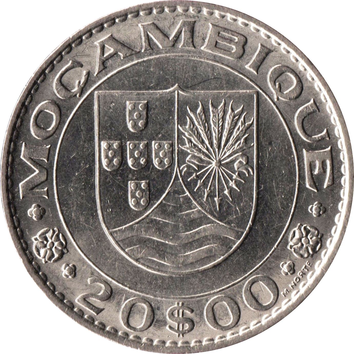 Mozambique | 20 Escudos Coin | Bundle of Arrows | Km:87 | 1971 - 1972