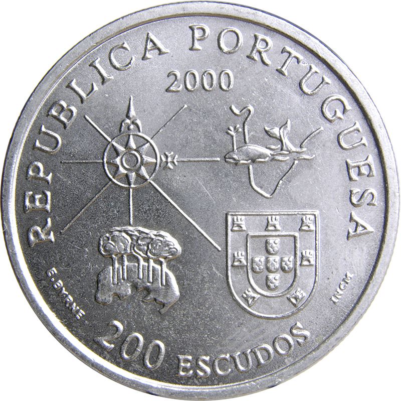 Portugal | 200 Escudos Coin | Terra do Lavrador | Whale | Compass | Ship | KM728 | 2000