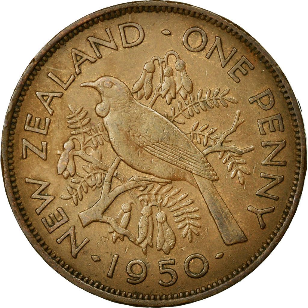 New Zealander 1 Penny Coin | King George VI | Tui Bird | KM21 | 1949 - 1952