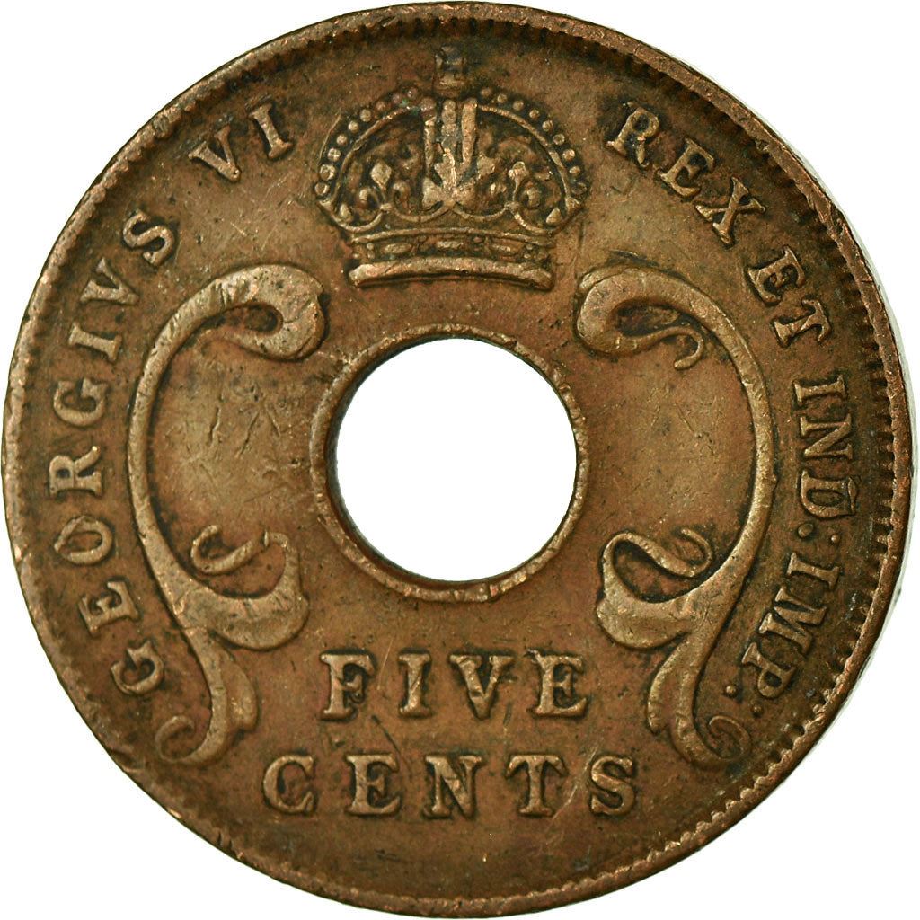 East Africa | 5 Cents Coin | Crown | Tusks | Km:25 | 1937 - 1943