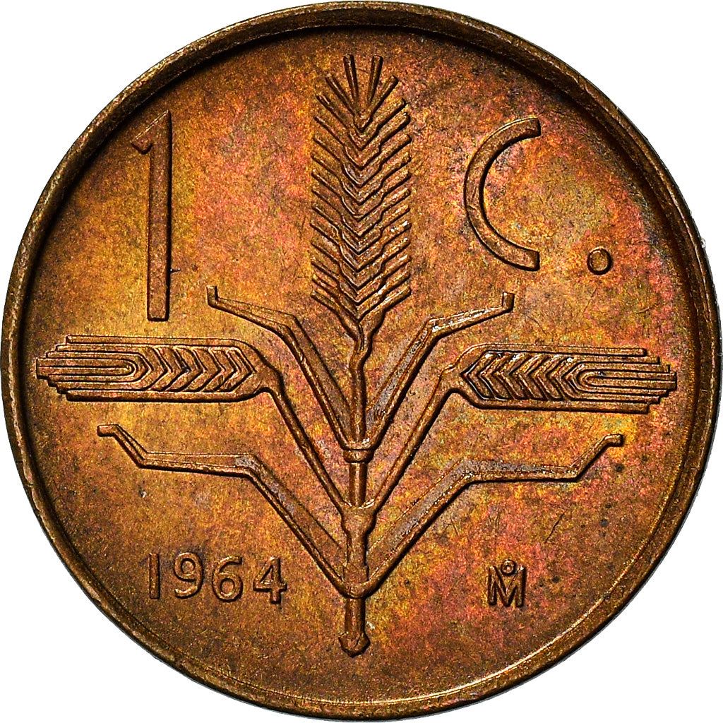 Mexico 1 Centavo Coin | National Mexico arms | Wheatear | KM417 | 1950 - 1969