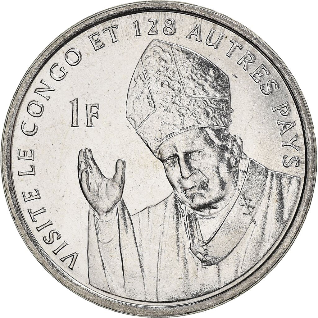 Democratic Republic of the Congo | 1 Franc Coin | Pope John Paul II | Km:159 | 2004