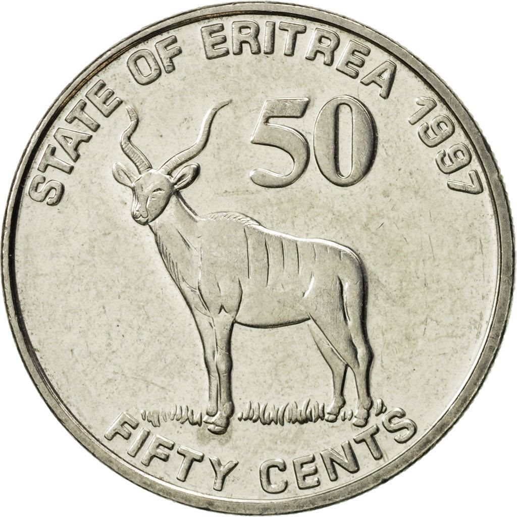 エリトリア | 50セント硬貨 | グレータークードゥ | 兵士 | 旗 | Km:47 | 1997